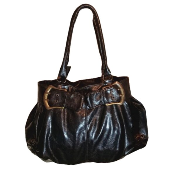 womans big black leather slouch shoulder bag - Picture 1 of 12